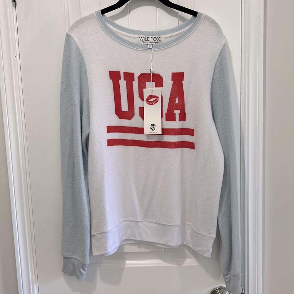 NWT Wildfox USA Red, White & Blue soft long sleeve Sweatshirt. America
